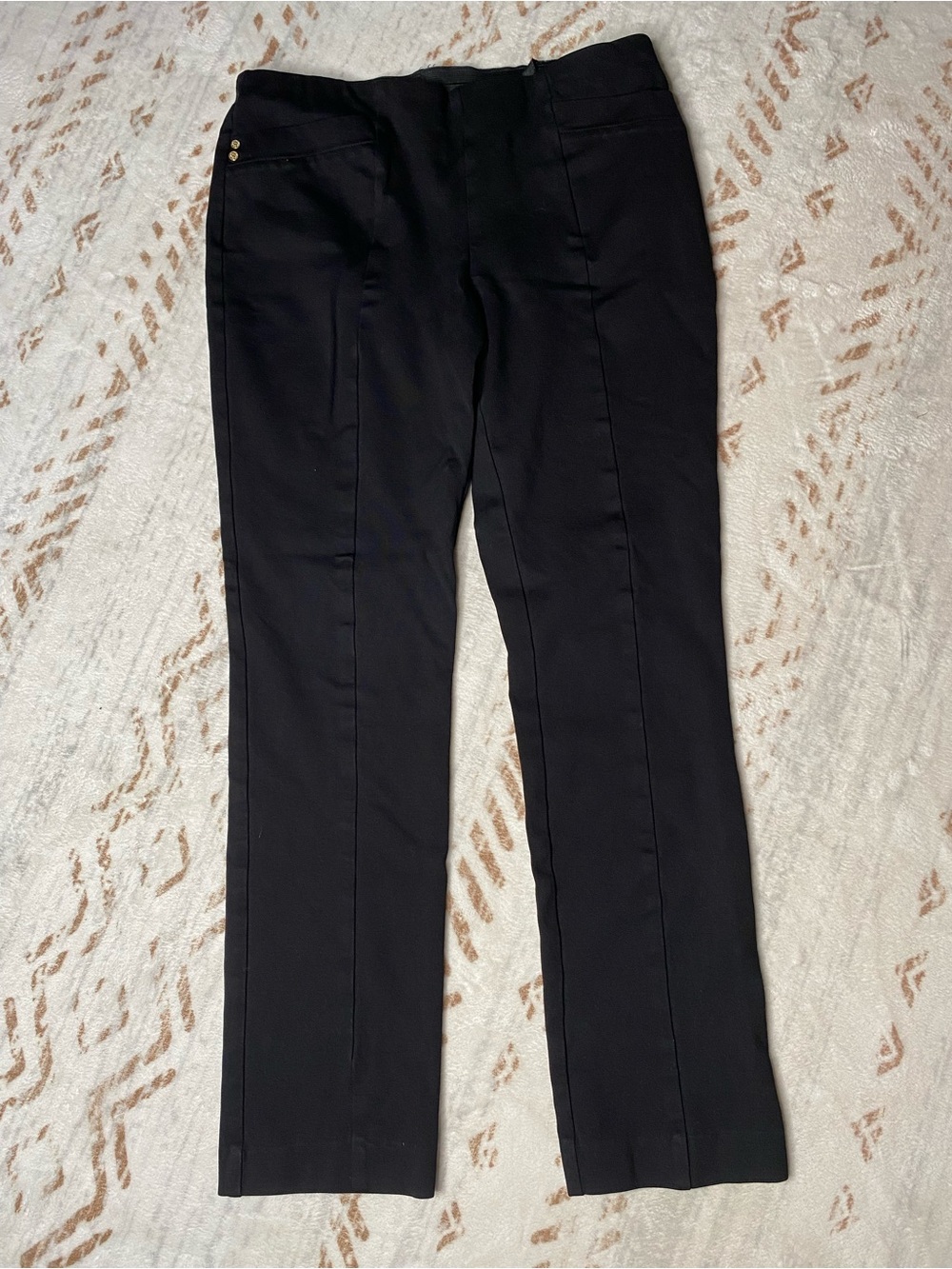 Anne Klein Women's Black Pull-On Pants Size Medium Seamed Stretch Trousers
